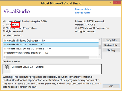 Microsoft Visual Studio 2019 RTM version 16.0.0