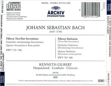 Kenneth Gilbert - Johann Sebastian Bach: The Two-Part And Three-Part Inventions (Inventionen & Sinfonien) (1985)