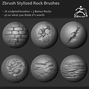 Zbrush - 18 Stylized Rock Brushes + 3 Ztool rock meshes and mini tutorial