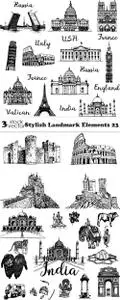 Vectors - Stylish Landmark Elements Set 23