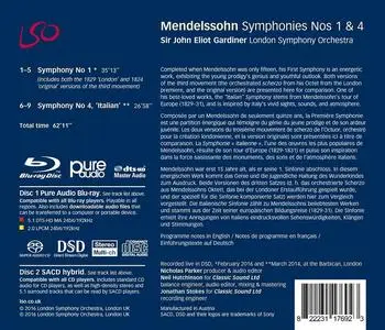 John Eliot Gardiner, London Symphony Orchestra - Felix Mendelssohn: Symphonies Nos. 1 & 4 (2016)