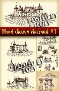 Hand drawn vineyard #1 - Stock Vector
