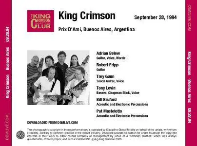 King Crimson - Prix D'Ami, Buenos Aires, Argentina - September 28, 1994 (2005) { {2CD DGM Official Digital Download}