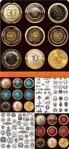 Labels anniversary and restaurant menu vector