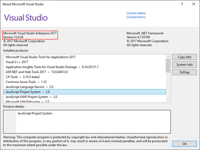 Microsoft Visual Studio 2017 version 15.9.26