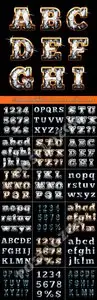 Diamond alphabet and numbers collection vector 