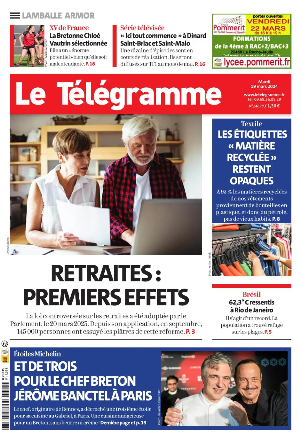 Le Télégramme Dinan Dinard Saint-Malo - 19 Mars 2024 / AvaxHome