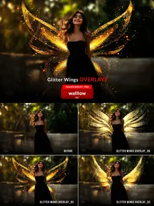 Gold Glitter Wings PNG Overlays for Photoshop