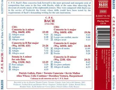 Patrick Gallois, Kevin Mallon, Toronto Camerata - Carl Philipp Emanuel Bach: Flute Concertos (2002)