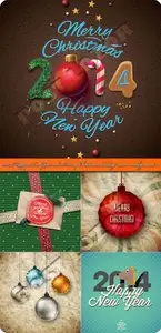 2014 Happy New Year and Merry Christmas holiday vector backgrounds 2