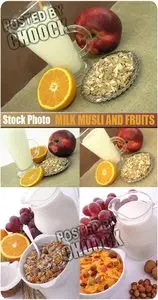 Stock Photo: Milk musli and fruits