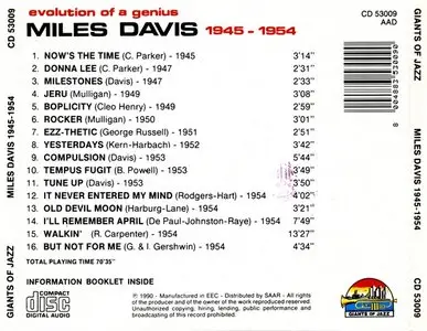 Miles Davis - Evolution Of A Genius: 1945-1954 (1990)