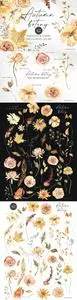 Watercolor Autumn flower botanics clipart.
