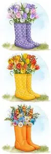 Rubber boots with floral bouquet - Watercolor vector clipart