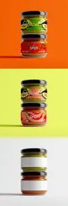 Stacked Glass Jar Mockup with Guacamole and Spicy Dip 1681456439