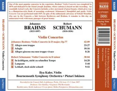 Ilya Kaler, Pietari Inkinen, Bournemouth Symphony Orchestra - Brahms, Schumann: Violin Concertos (2008)