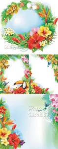 Tropical Flowers Backgrounds Vector