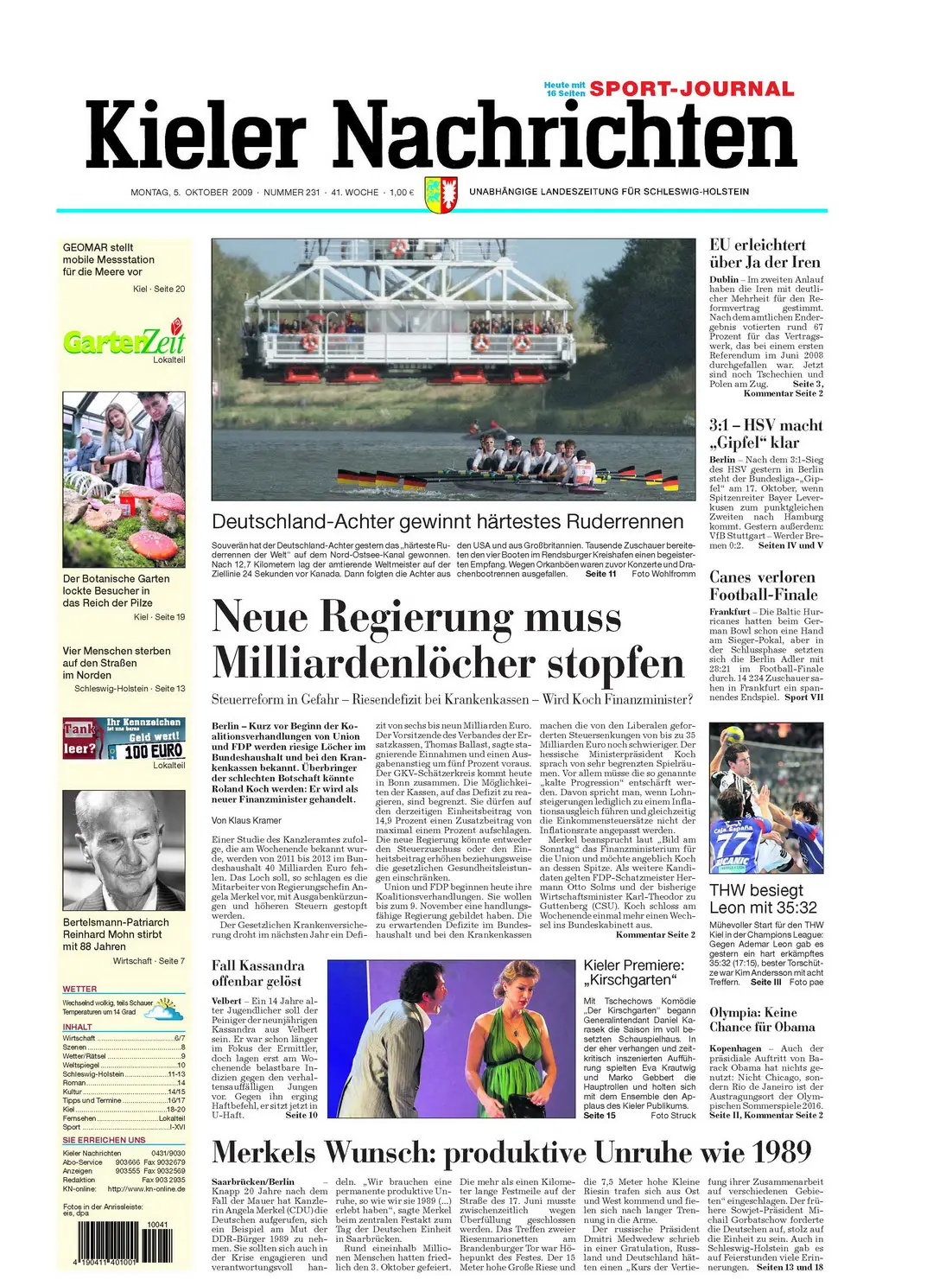 Kieler Nachrichten vom 5. Oktober 2009