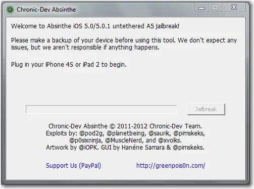 GreenPois0n Absinthe v0.2 - Untethered jailbreak iPhone 4S, iPad 2