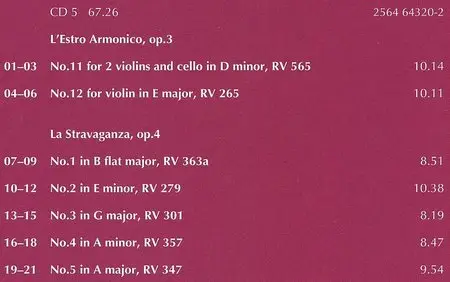 A.Vivaldi - Concertos and Sonatas, opp.1-12, I Solisti Veneti - Claudio Scimone CD5  of 18CDs