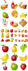 Fast Food & Fruits Icons Vector