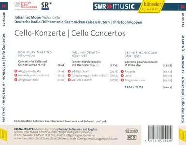 Johannes Moser, Deutsche Radio Philharmonie, Christoph Poppen - Martinů, Hindemith, Honegger: Cello Concertos (2011)