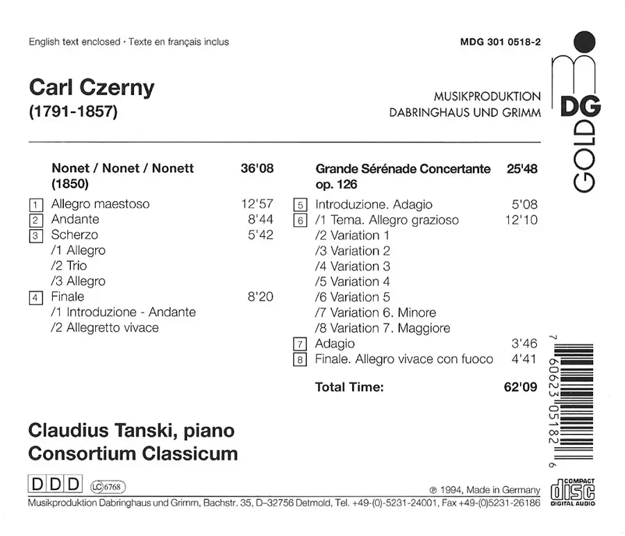 Consortium Classicum - Carl Czerny: Nonet & Grande Sérénade Concertante ...