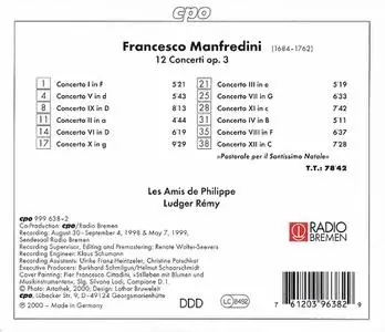 Ludger Rémy, Les Amis de Philippe - Francesco Manfredini: 12 Concerti Op. 3 (2000)