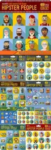 Stylish icons hipster in flat vector