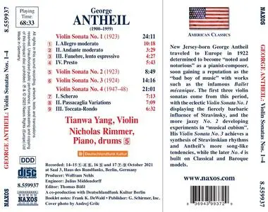 Tianwa Yang, Nicholas Rimmer - George Antheil: Violin Sonatas Nos.1-4 (2023)