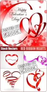 Red ribbon hearts - Stock Vector