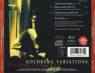 Peter Serkin - J.S. Bach: Goldberg Variations, Italian Concerto (1996)
