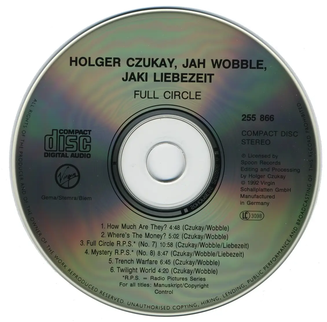 Holger czukay jah wobble 2025 jaki liebezeit full circle rar