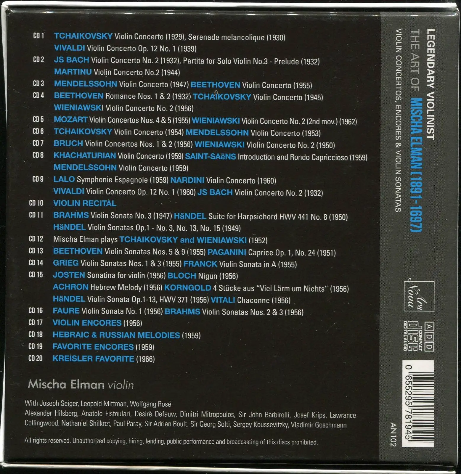 Mischa Elman - The Art Of Mischa Elman (20CD Box Set, 2017)