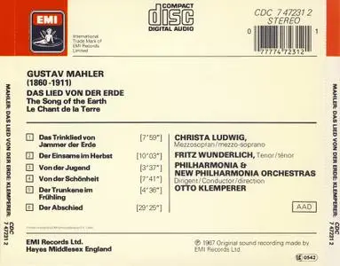 Otto Klemperer, Philharmonia & New Philharmonia Orchestras - Mahler: Das Lied von der Erde (1991)