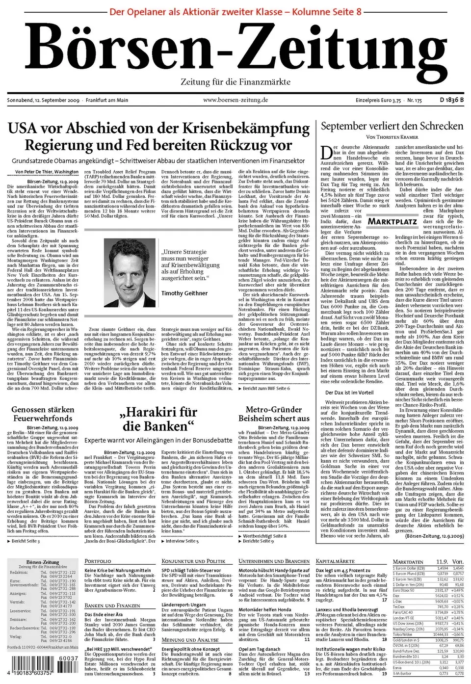 Boersenzeitung vom 12. September 2009