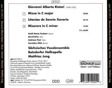 Matthias Jung, Batzdorfer Hofkapelle, Sachsisches Vocalensemble - Giovanni Alberto Ristori: Missa, Litaniae, Miserere (2018)