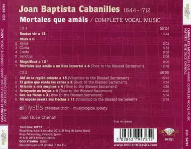 José Duce Chenoll, Amystis - Joan Baptista Cabanilles: Mortales que amáis - Complete Vocal Music (2014)