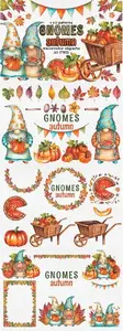 35 PNG + 10  35 Watercolor Gnomes Autumn Cliparts + 10 Patterns