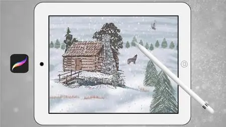 Painting With Procreate Stamp Brushes: Winter Cabin