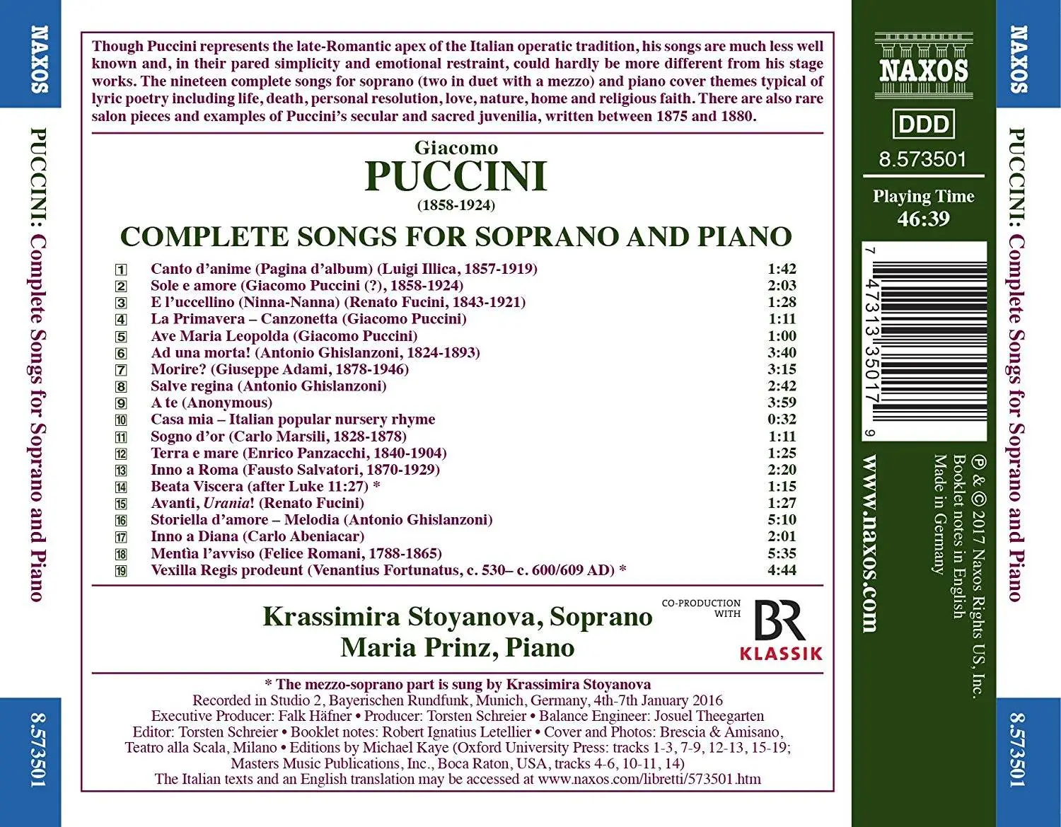 Krassimira Stoyanova - Puccini: Complete Songs for Soprano & Piano (2017)