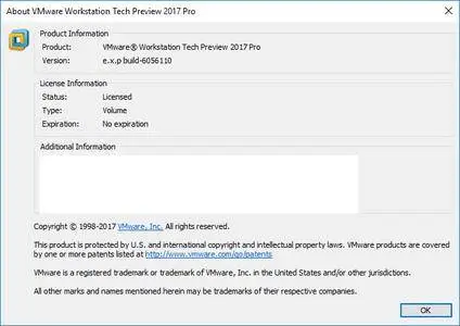 VMware Workstation Tech Preview 2017 Pro Build 6056110 (x64)