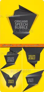 Abstract black and yellow origami speech bubble vector