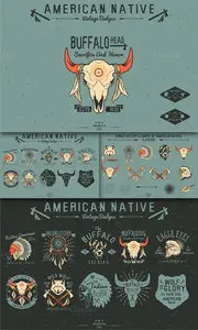 Native American Vintage Vector Badges