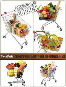 Shopping cart full of groceries - Stock Photo