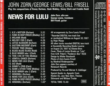 John Zorn, George Lewis, Bill Frisell - News For Lulu (1988) + More News For Lulu (1992) {Hat Hut} [combined repost]