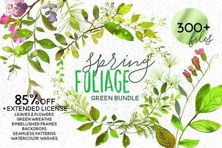 CreativeMarket - Spring Foliage Watercolor Bundle