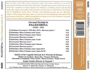 Sergio Vartolo, Soloists of the Cappella Musicale di S. Petronio di Bologna - Palestrina: Missa l'homme armé; Cavazzoni (2000)