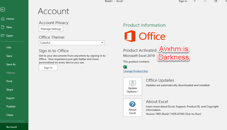 Microsoft Excel 2019 - 1905 (Build 11629.20196)