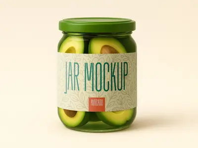 Glass Jar Mockup with Avocado Slices - Realistic Packaging Template 1706391556